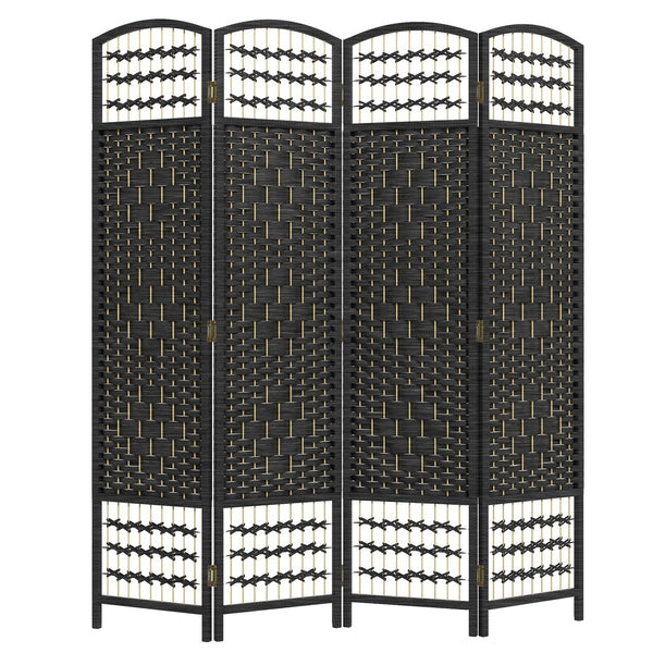 English Elm HOMCOM 4-Panel Reed Room Divider 5.5ft Folding Privacy Screen, Hand-Woven Freestanding Partition for Home Office Black W2225P229262