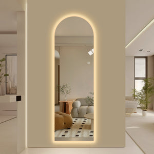 English Elm 65" Arch Full Length Wall Mirror with Dimmable Led Lighting for Bedroom or Entryway W2709P435570
