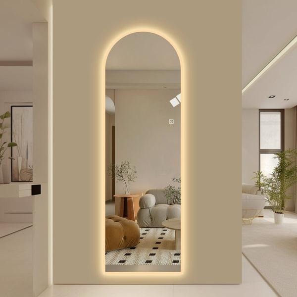 English Elm 65" Arch Full Length Wall Mirror with Dimmable Led Lighting for Bedroom or Entryway W2709P435570