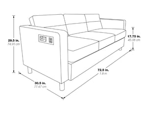 OSP Home Furnishings Atlantic Smart Charging Sofa with Usb Ports Vinyl Upholstery for Modern Living Spaces A ATL53-A
