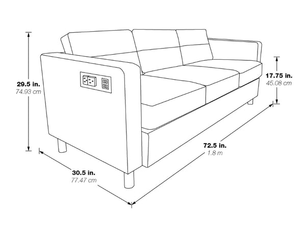 OSP Home Furnishings Atlantic Smart Charging Sofa with Usb Ports Vinyl Upholstery for Modern Living Spaces A ATL53-A