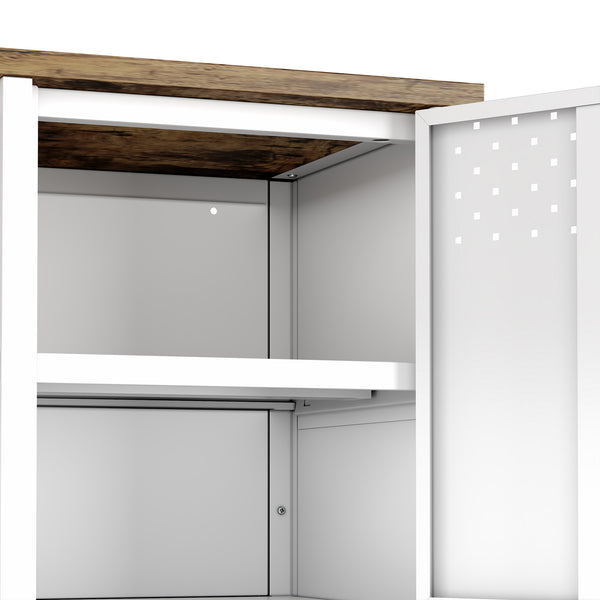 English Elm Landen 47" Metal Storage Cabinet with Wood Top and Cable Management — Sleek Industrial TV Console, Adjustable Legs White B365P397849