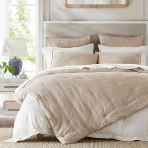 English Elm 3-piece King Cotton Muslin Quilt Set Crinkle Texture Embroidered Farmhouse Bedding B035P408350