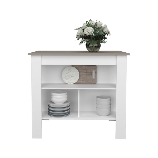 English Elm Kitchen Island with Spacious Leg Room and Wide Prep Top, 3 Open Shelves for Cookware & Storage Multi 48.43 L x 32.68 W x 4.33 H B097P250924