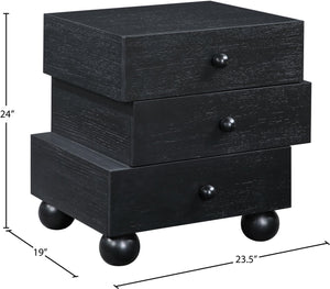 Meridian Furniture Askew Art Deco Oak Veneer Nightstand with Asymmetrical Sculptural Drawers and Ball Leg Design Black 327Black-NS