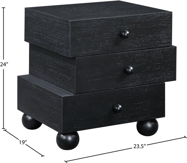 Meridian Furniture Askew Art Deco Oak Veneer Nightstand with Asymmetrical Sculptural Drawers and Ball Leg Design Black 327Black-NS