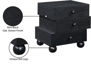 Meridian Furniture Askew Art Deco Oak Veneer Nightstand with Asymmetrical Sculptural Drawers and Ball Leg Design Black 327Black-NS