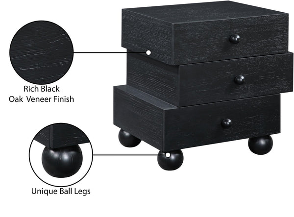 Meridian Furniture Askew Art Deco Oak Veneer Nightstand with Asymmetrical Sculptural Drawers and Ball Leg Design Black 327Black-NS