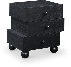 Meridian Furniture Askew Art Deco Oak Veneer Nightstand with Asymmetrical Sculptural Drawers and Ball Leg Design Black 327Black-NS