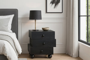 Meridian Furniture Askew Art Deco Oak Veneer Nightstand with Asymmetrical Sculptural Drawers and Ball Leg Design Black 327Black-NS