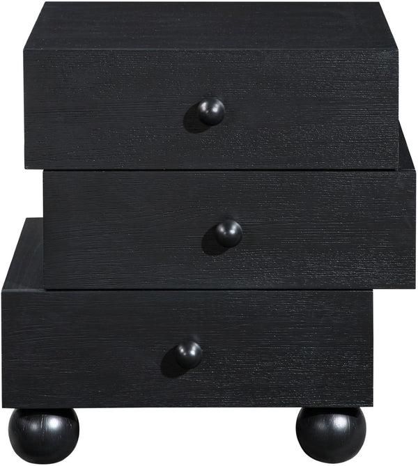 Meridian Furniture Askew Art Deco Oak Veneer Nightstand with Asymmetrical Sculptural Drawers and Ball Leg Design Black 327Black-NS