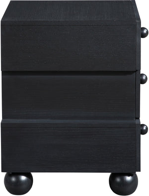 Meridian Furniture Askew Art Deco Oak Veneer Nightstand with Asymmetrical Sculptural Drawers and Ball Leg Design Black 327Black-NS