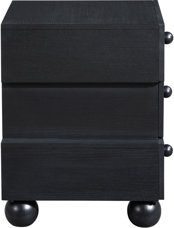 Meridian Furniture Askew Art Deco Oak Veneer Nightstand with Asymmetrical Sculptural Drawers and Ball Leg Design Black 327Black-NS