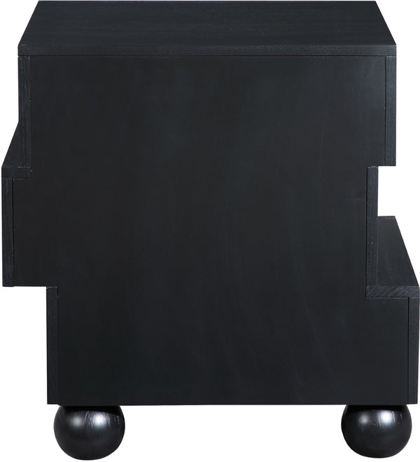 Meridian Furniture Askew Art Deco Oak Veneer Nightstand with Asymmetrical Sculptural Drawers and Ball Leg Design Black 327Black-NS