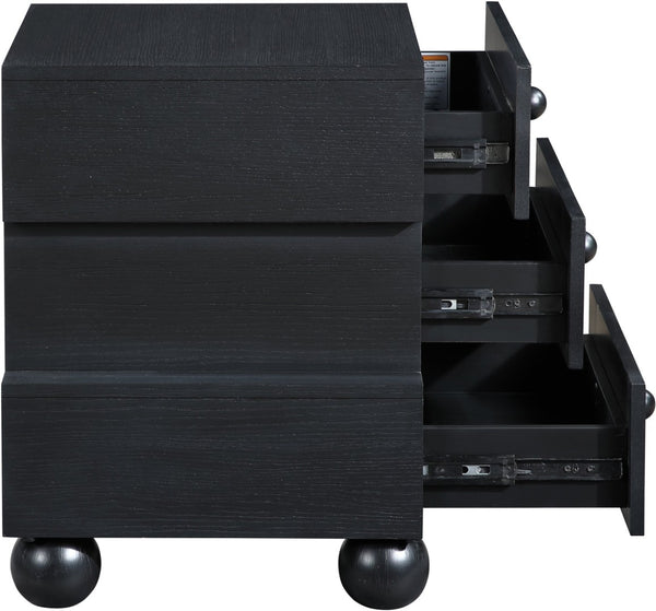 Meridian Furniture Askew Art Deco Oak Veneer Nightstand with Asymmetrical Sculptural Drawers and Ball Leg Design Black 327Black-NS