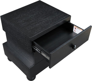 Meridian Furniture Askew Art Deco Oak Veneer Nightstand with Asymmetrical Sculptural Drawers and Ball Leg Design Black 327Black-NS