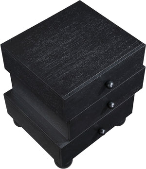 Meridian Furniture Askew Art Deco Oak Veneer Nightstand with Asymmetrical Sculptural Drawers and Ball Leg Design Black 327Black-NS