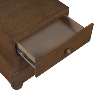 Meridian Furniture Askew Art Deco Oak Veneer Nightstand with Asymmetrical Sculptural Drawers and Ball Leg Design Brown 327Brown-NS