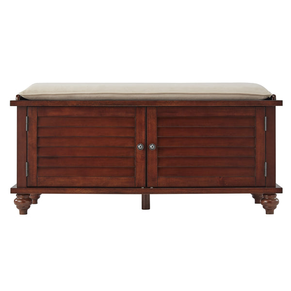 Homelegance Frasco Velvet Upholstered Storage Bench with Shutter Doors for Modern Entryways Espresso / Beige 327EY-14ES(3A)