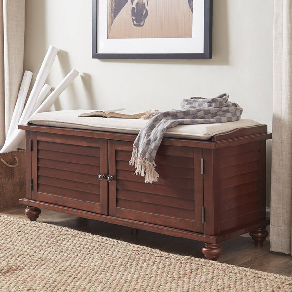 Frasco Velvet Upholstered Storage Bench with Shutter Doors for Modern Entryways