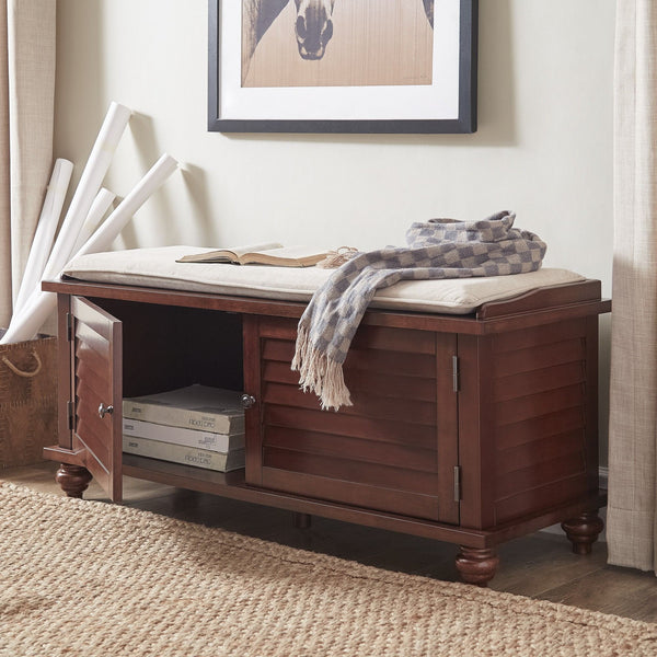 Frasco Velvet Upholstered Storage Bench with Shutter Doors for Modern Entryways