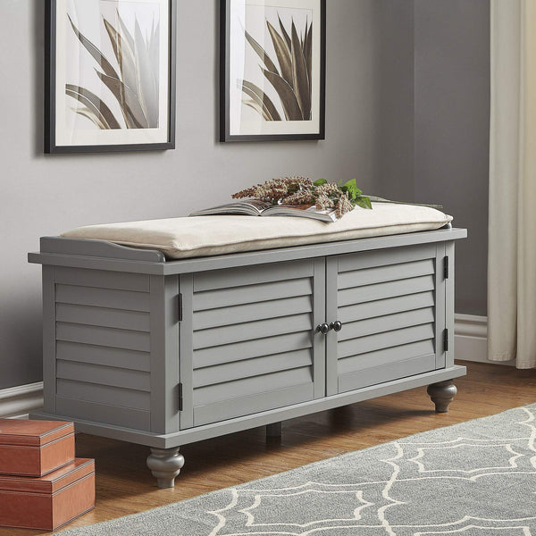 Frasco Velvet Upholstered Storage Bench with Shutter Doors for Modern Entryways