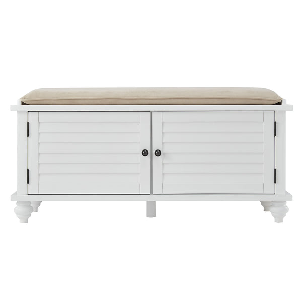 Frasco Velvet Upholstered Storage Bench with Shutter Doors for Modern Entryways