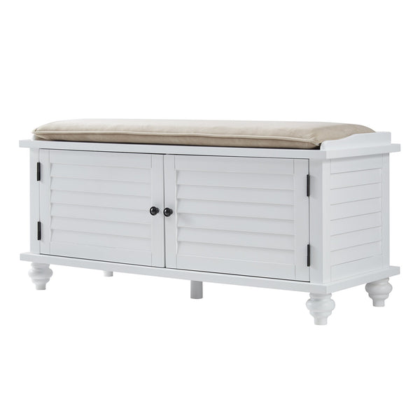 Frasco Velvet Upholstered Storage Bench with Shutter Doors for Modern Entryways