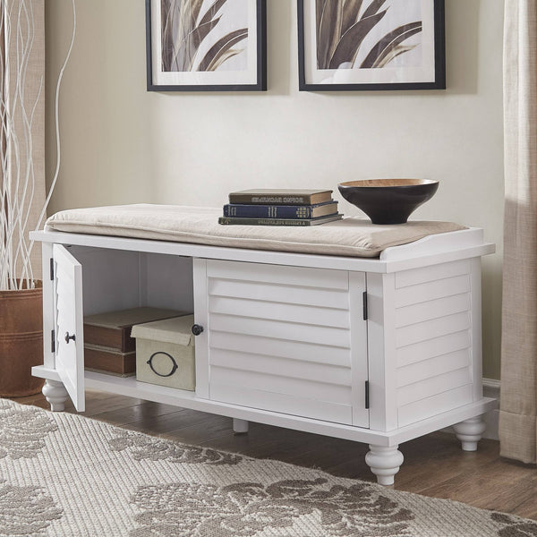 Frasco Velvet Upholstered Storage Bench with Shutter Doors for Modern Entryways