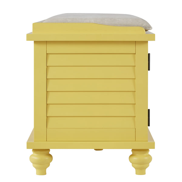 Frasco Velvet Upholstered Storage Bench with Shutter Doors for Modern Entryways