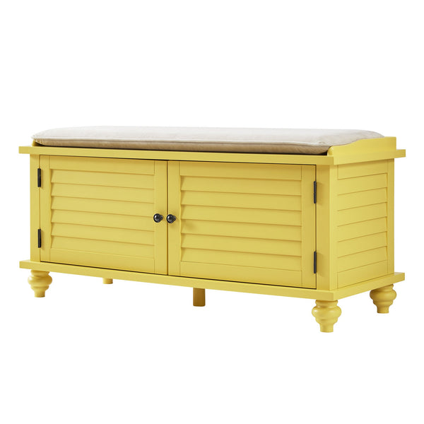 Frasco Velvet Upholstered Storage Bench with Shutter Doors for Modern Entryways