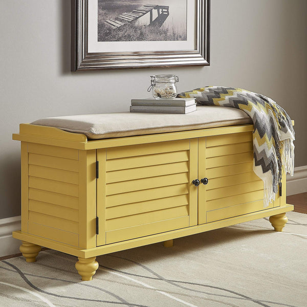 Frasco Velvet Upholstered Storage Bench with Shutter Doors for Modern Entryways