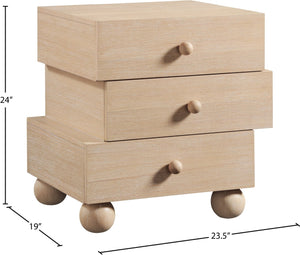 Meridian Furniture Askew Art Deco Oak Veneer Nightstand with Asymmetrical Sculptural Drawers and Ball Leg Design Natural 327Natural-NS