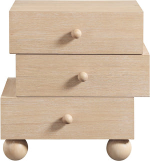 Meridian Furniture Askew Art Deco Oak Veneer Nightstand with Asymmetrical Sculptural Drawers and Ball Leg Design Natural 327Natural-NS