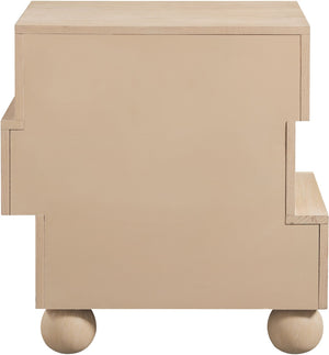 Meridian Furniture Askew Art Deco Oak Veneer Nightstand with Asymmetrical Sculptural Drawers and Ball Leg Design Natural 327Natural-NS