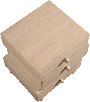 Meridian Furniture Askew Art Deco Oak Veneer Nightstand with Asymmetrical Sculptural Drawers and Ball Leg Design Natural 327Natural-NS