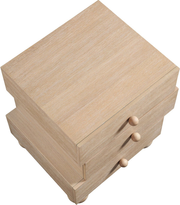 Meridian Furniture Askew Art Deco Oak Veneer Nightstand with Asymmetrical Sculptural Drawers and Ball Leg Design Natural 327Natural-NS
