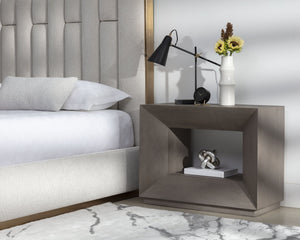 Sunpan Thales Nightstand - Modern Geometric Design in Solid Acacia Wood for Elegant Bedroom Décor Grey