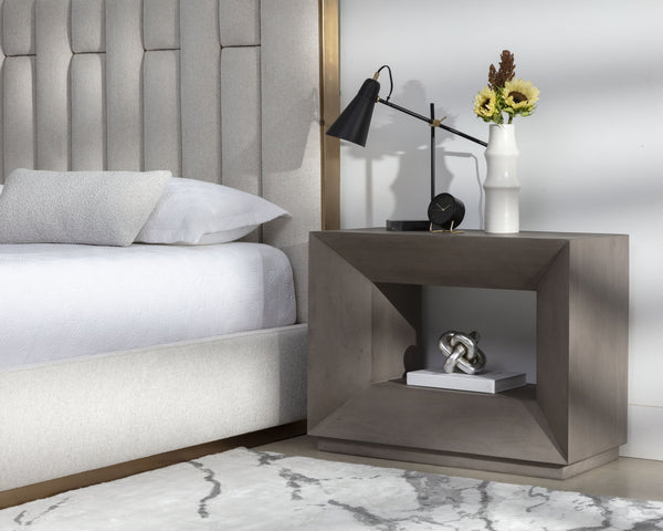 Sunpan Thales Nightstand - Modern Geometric Design in Solid Acacia Wood for Elegant Bedroom Décor Grey