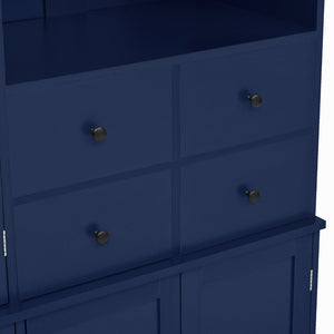 English Elm Topmax Shaker Buffet Hutch with Glass Doors Drawers and Pull-out Trays Blue SP000092AAC