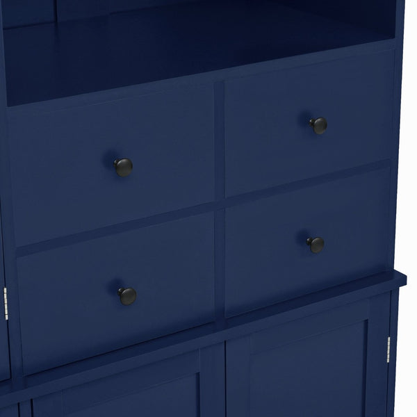 English Elm Topmax Shaker Buffet Hutch with Glass Doors Drawers and Pull-out Trays Blue SP000092AAC