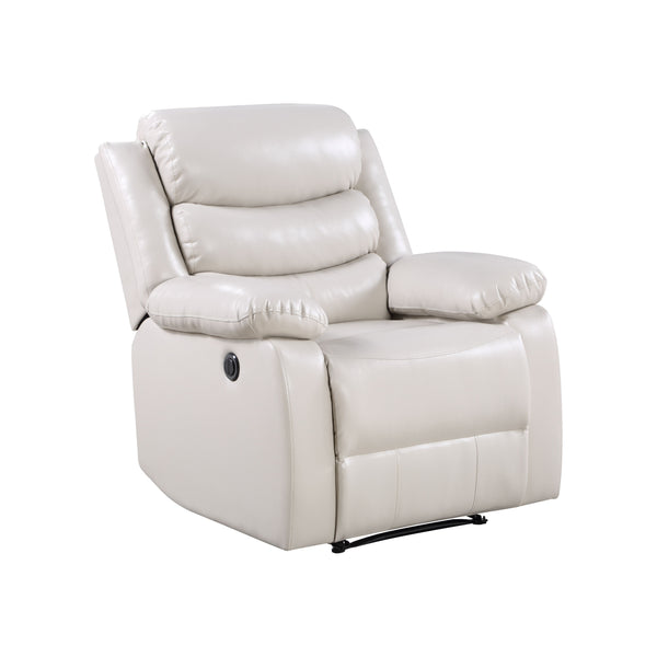 English Elm Eilbra Beige Faux Leather Power Motion Recliner with Pocket Coil Seat, Pillow-Top Arms, 220lb Capacity B2726P277896