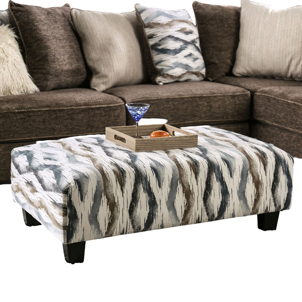 English Elm Contemporary Upholstery Ottoman With Artistic Print, Soft Microfabric, Tapered Block Legs - Versatile! B2741P355862
