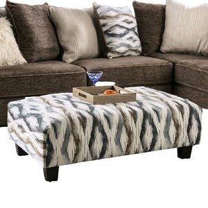 English Elm Contemporary Upholstery Ottoman With Artistic Print, Soft Microfabric, Tapered Block Legs - Versatile! B2741P355862