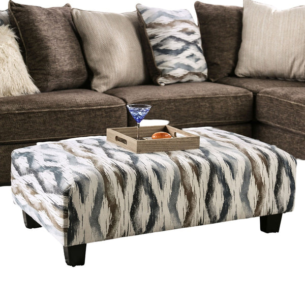 English Elm Contemporary Upholstery Ottoman With Artistic Print, Soft Microfabric, Tapered Block Legs - Versatile! B2741P355862