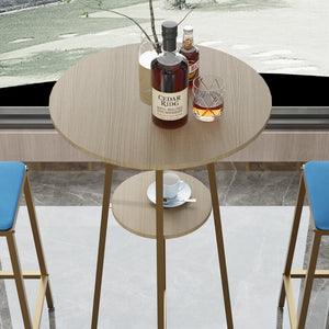 English Elm Bar Table and Chair Set Gold Frame Blue Velvet Cushions with Built-in Storage Shelf W3064P245389