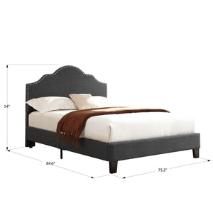 English Elm Gray Camelback Upholstered California King Bed with Nailhead Trim for Master Suite B361P497722