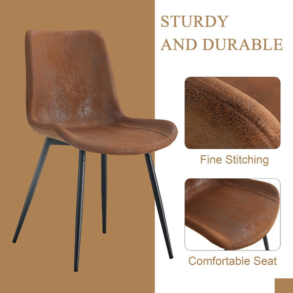English Elm Table and Chair Set Wood Grain Mdf Top Six Seat Dining with Brown Suede Upholstered Chairs W1151S01954