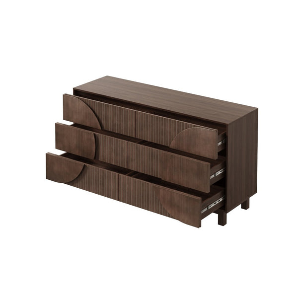 English Elm Modern Fluted 6 Drawer Dresser with Solid Wood Legs Japandi Chest for Bedroom Dark Brown N739S0000015D
