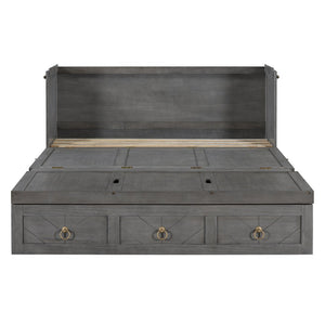 English Elm Queen Murphy Wall Bed with Pull Out Storage Drawer and Built in Usb Charging Gray LP000428AAE
